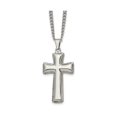Chisel Polished Pillow Cross Pendant on a Curb Chain Necklace