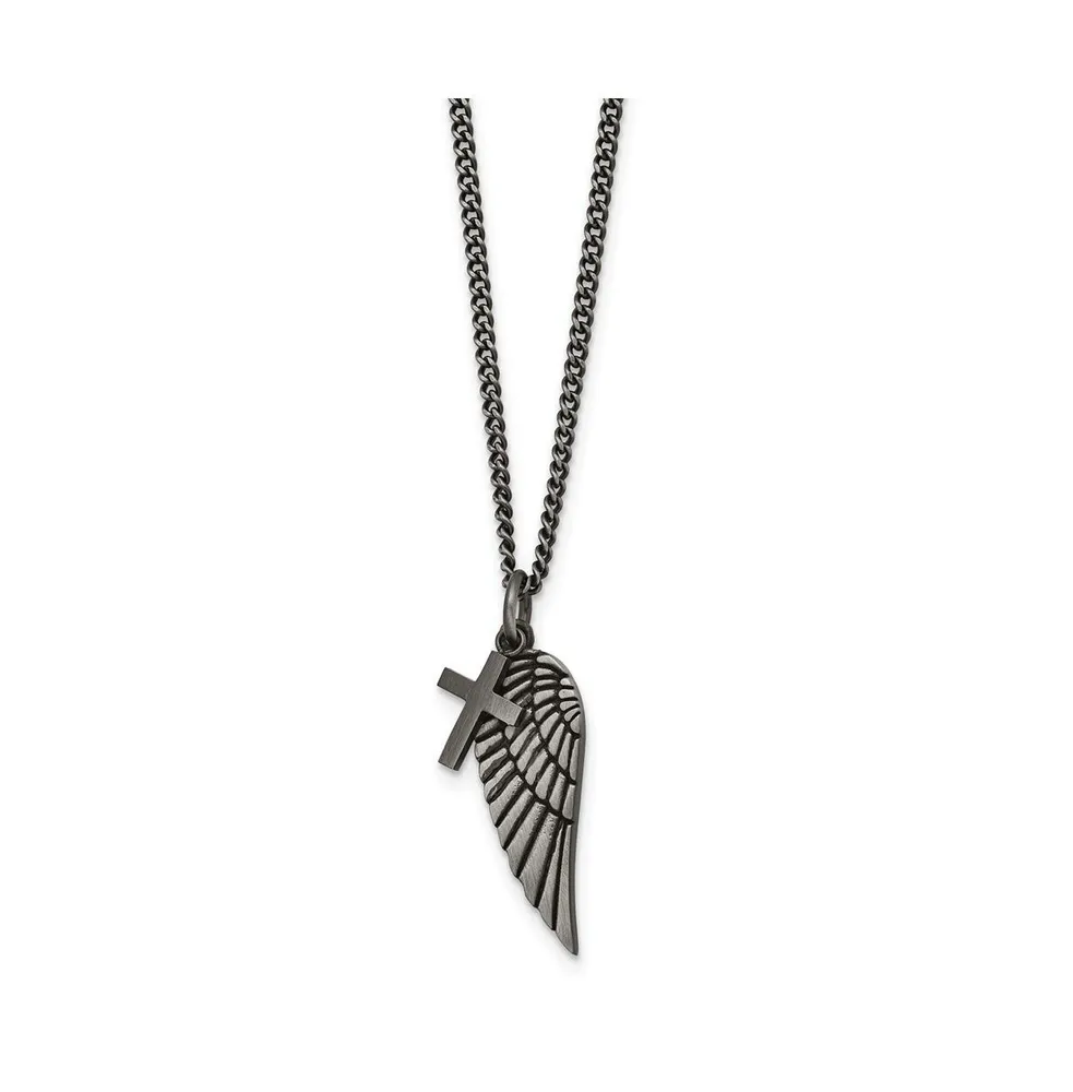 Chisel Antiqued Wing and Cross Pendant 19.5 in Curb Chain Necklace