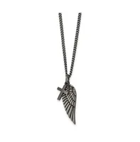 Chisel Antiqued Wing and Cross Pendant 19.5 in Curb Chain Necklace