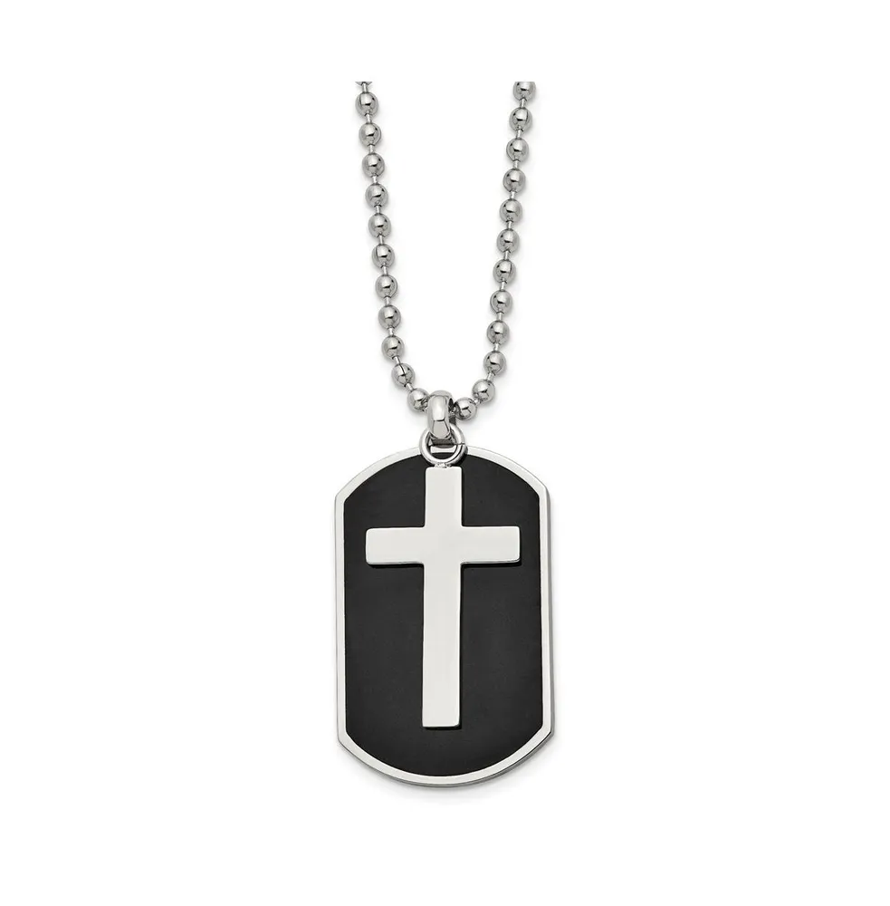 Chisel Black Ip-plated 2 Piece Cross Dog Tag Ball Chain Necklace