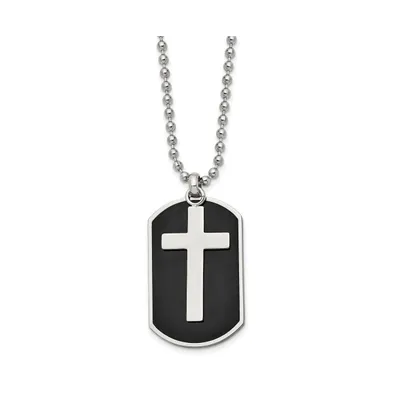 Chisel Black Ip-plated 2 Piece Cross Dog Tag Ball Chain Necklace
