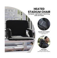 Mikki Extra Wide Portable Heated Reclining Stadium Chair W/Armrests, Padded Back & Heated Seat W/Dual Storage Pockets And Backpack Straps