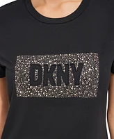 Dkny Women's Studded-Logo Crewneck Short-Sleeve Top