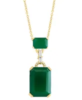 Effy Green Onyx & Diamond (1/10 ct. t.w.) Two Stone 18" Pendant Necklace in 14k Gold