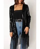 Women's Miriam Sequin Fringe Duster Trench Coat