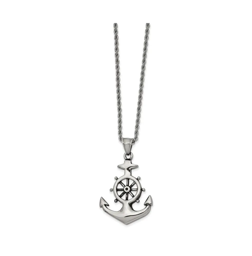 Chisel Antiqued and Polished Anchor Pendant on a Curb Chain Necklace