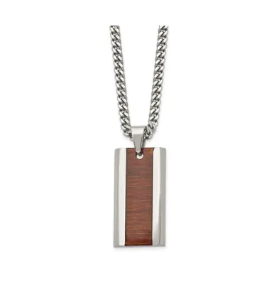 Chisel Red Koa Wood Inlay Enameled Pendant Curb Chain Necklace