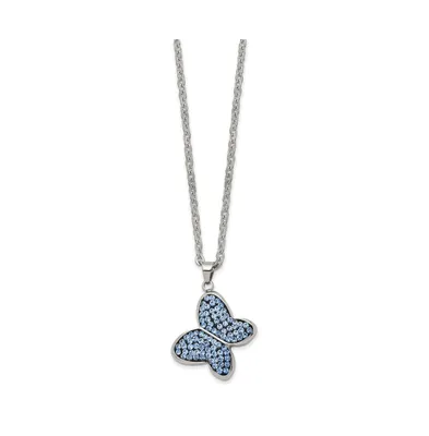 Chisel Polished Blue Crystal Butterfly Pendant Cable Chain Necklace