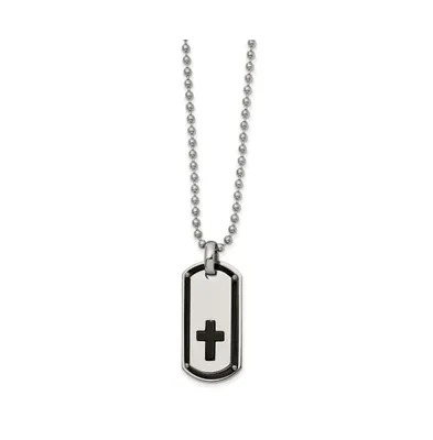 Chisel Polished Black Ip-plated Cross Dog Tag on a Ball Chain Necklace