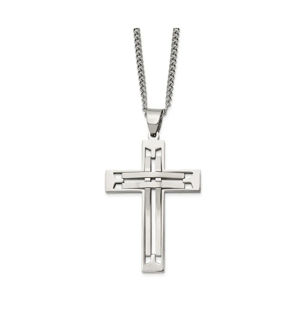 Chisel Stainless Steel Polished Cross Pendant on a Curb Chain Necklace