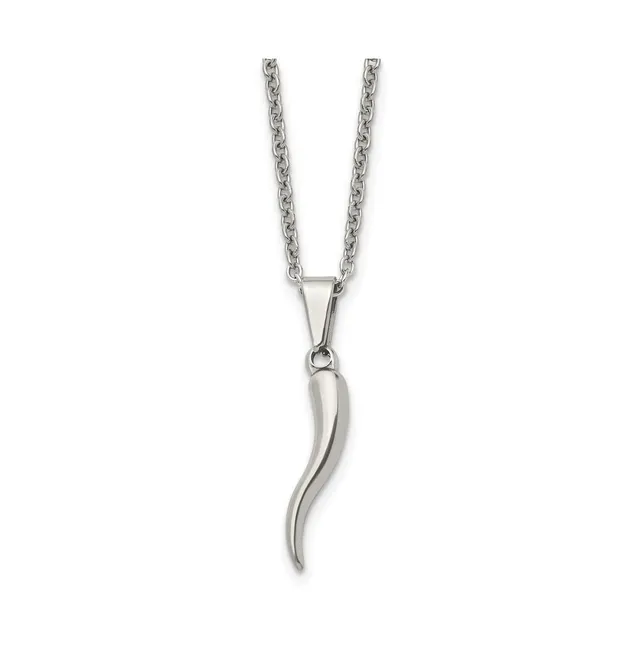 Sterling Silver Italian Horn Pendant - 3D Polished Cornicello 4x30mm For Necklace Good Luck Charm - View #4