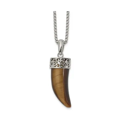 Chisel Polished Tiger's Eye Horn Pendant on a Box Chain Necklace