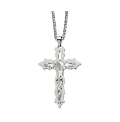 Chisel Polished Cutout Crucifix Pendant on a Curb Chain Necklace