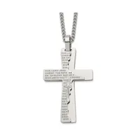Chisel Polished Etched Broken Prayer Cross Pendant Curb Chain Necklace