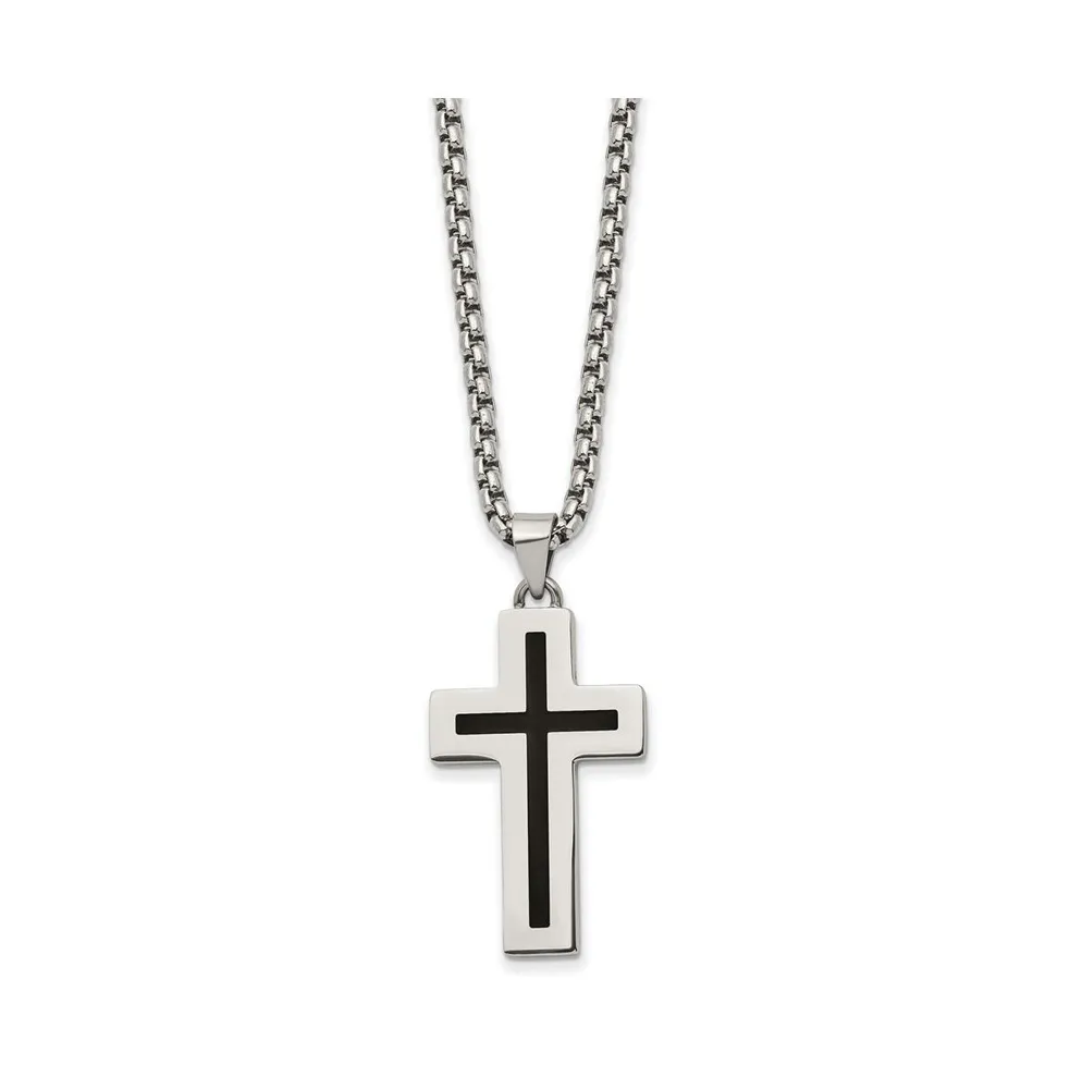 Chisel Black Enamel Cross Pendant Box Chain Necklace