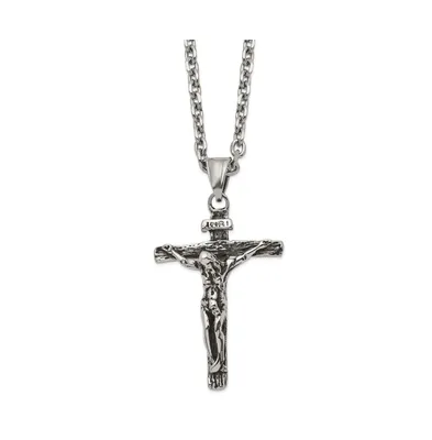 Chisel Antiqued Inri Crucifix Pendant Cable Chain Necklace