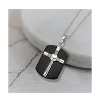Chisel Polished Black Ip-plated Wire Cross Dog Tag Ball Chain Necklace