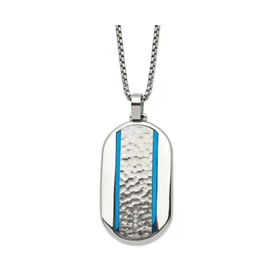 Chisel Brushed Blue Ip-plated Cz Rounded Dog Tag Box Chain Necklace