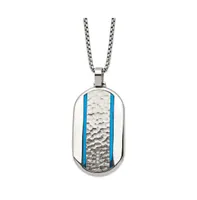 Chisel Brushed Blue Ip-plated Cz Rounded Dog Tag Box Chain Necklace