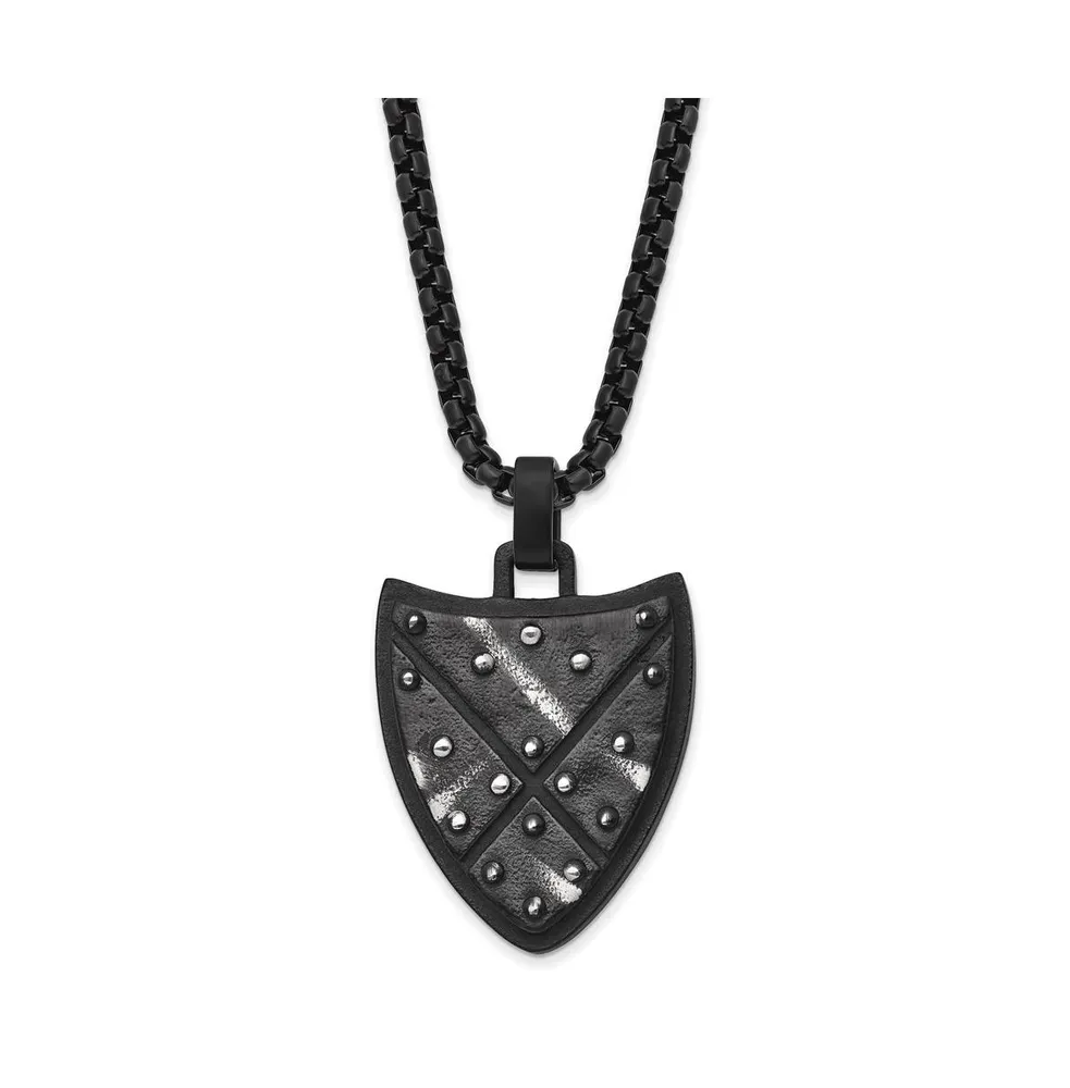 Chisel Brushed Black Ip-plated Shield Pendant Box Chain Necklace