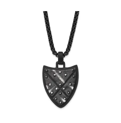 Chisel Brushed Black Ip-plated Shield Pendant Box Chain Necklace