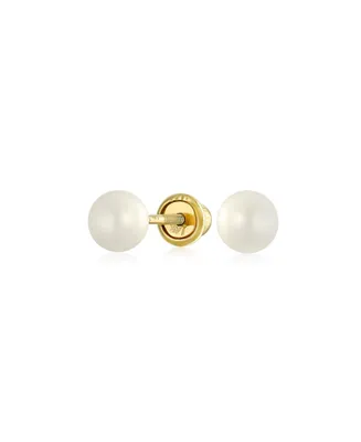 Bling Jewelry Tiny Minimalist Cz Accent14K Gold White Freshwater Cultured Pearl Stud Earrings For Women Secure Screw Back