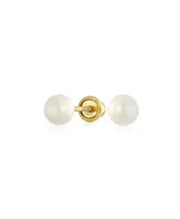 Bling Jewelry Tiny Minimalist Cz Accent14K Gold White Freshwater Cultured Pearl Stud Earrings For Women Secure Screw Back