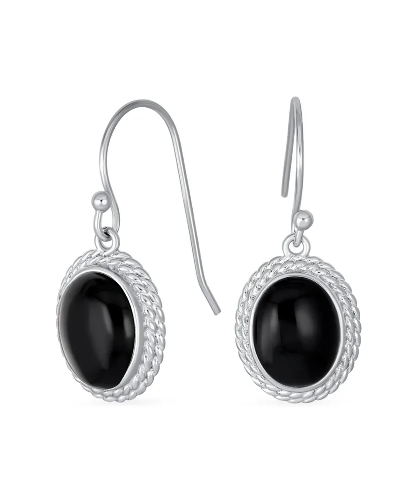 Bling Jewelry Western Style Black Natural Onyx Milgrain Cable Edge Oval Drop Earrings For Women Sterling Silver Wire Fish Hook