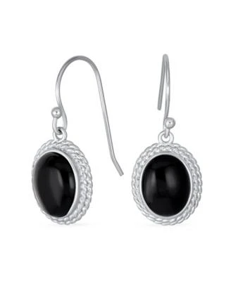 Bling Jewelry Western Style Black Natural Onyx Milgrain Cable Edge Oval Drop Earrings Sterling Silver Wire Fish Hook