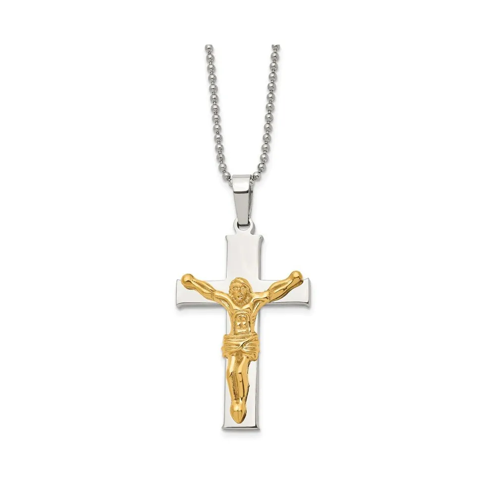 Chisel Polished Yellow Ip-plated Crucifix Pendant Ball Chain Necklace