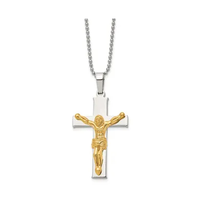 Chisel Polished Yellow Ip-plated Crucifix Pendant Ball Chain Necklace