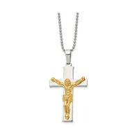 Chisel Polished Yellow Ip-plated Crucifix Pendant Ball Chain Necklace