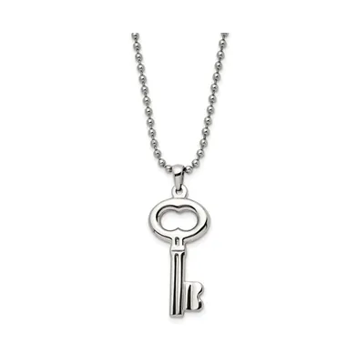 Chisel Stainless Steel Polished Key Pendant on a Ball Chain Necklace