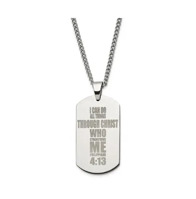 Chisel Polished Lasered Philippians 4:13 Dog Tag Curb Chain Necklace
