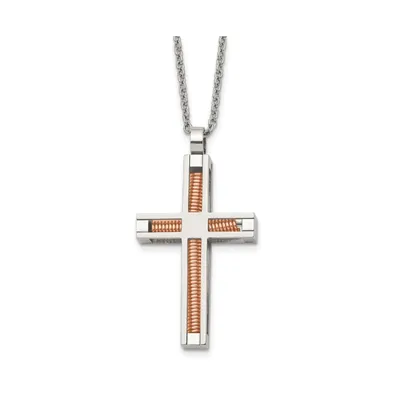 Chisel Polished Rose Ip-plated Cross Pendant on a Cable Chain Necklace