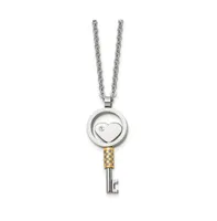 Chisel Yellow Ip-plated Cz Heart Key Pendant Cable Chain Necklace