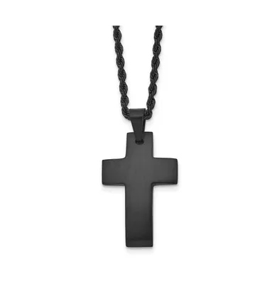 Chisel Brushed Black Ip-plated Cross Pendant on a Rope Chain Necklace