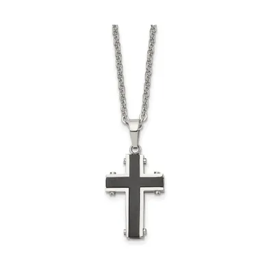 Chisel Polished Black Ip-plated Cross Pendant Cable Chain Necklace