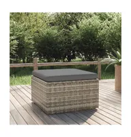 Patio Footrest with Cushion Gray 21.7"x21.7"x11.8" Poly Rattan