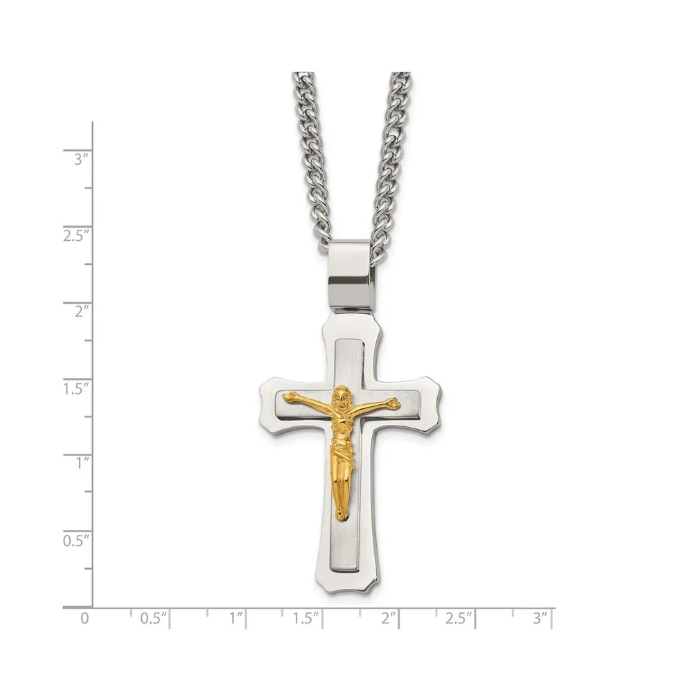 Chisel Brushed Yellow Ip-plated Crucifix Pendant Curb Chain Necklace
