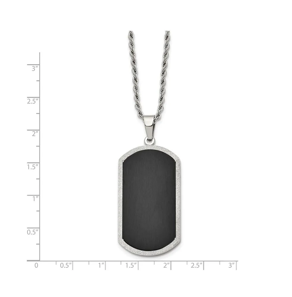 Chisel Black-plated Laser Cut Edge Dog Tag Rope Chain Necklace