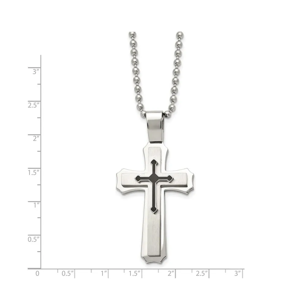 Chisel Brushed and Black Rubber Cross Pendant Ball Chain Necklace