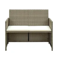 2 Seater Patio Sofa with Cushions Beige Poly Rattan