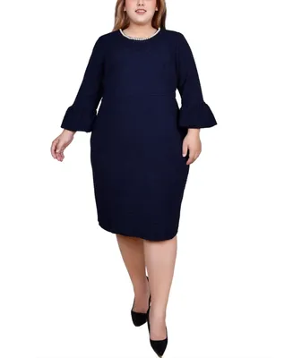 Ny Collection Plus Size 3/4 Length Imitation-Pearl Detail Dress
