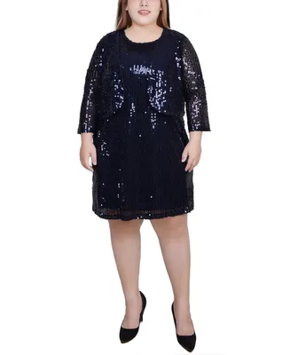 Ny Collection Plus Sequined Bolero Jacket and Dress, 2 Piece Set