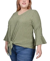 Ny Collection Plus 3/4 Bell Sleeve Textured Knit Top