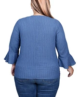 Ny Collection Plus Size 3/4 Bell Sleeve Textured Knit Top