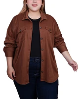 Ny Collection Plus Size Long Sleeve Textured Knit Shirt Jacket