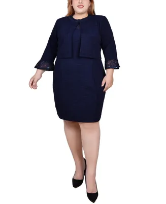 Ny Collection Plus Size Novelty Knit and Lace Dress, 2 Piece Set