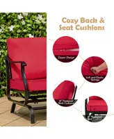 3 Piece Patio Rocking Chair Set with Coffee Table-Red